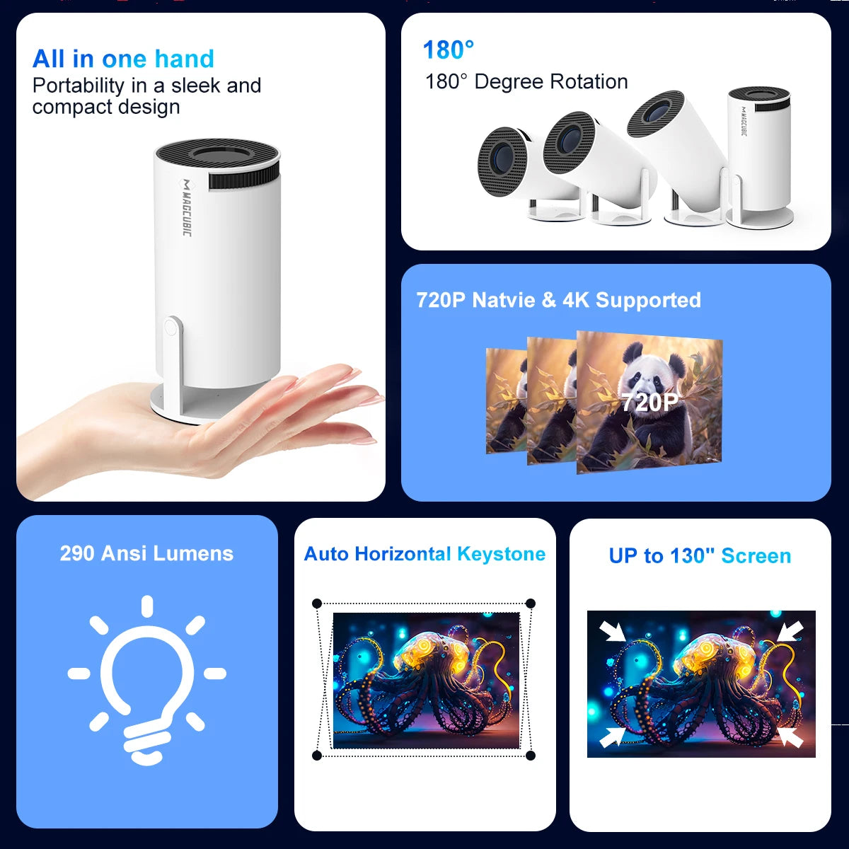 HY300 PRO 4K Projector - Android 11, Dual WiFi 6, 290 ANSI, Bluetooth 5.0, Perfect for Home Cinema & Outdoor Entertainment