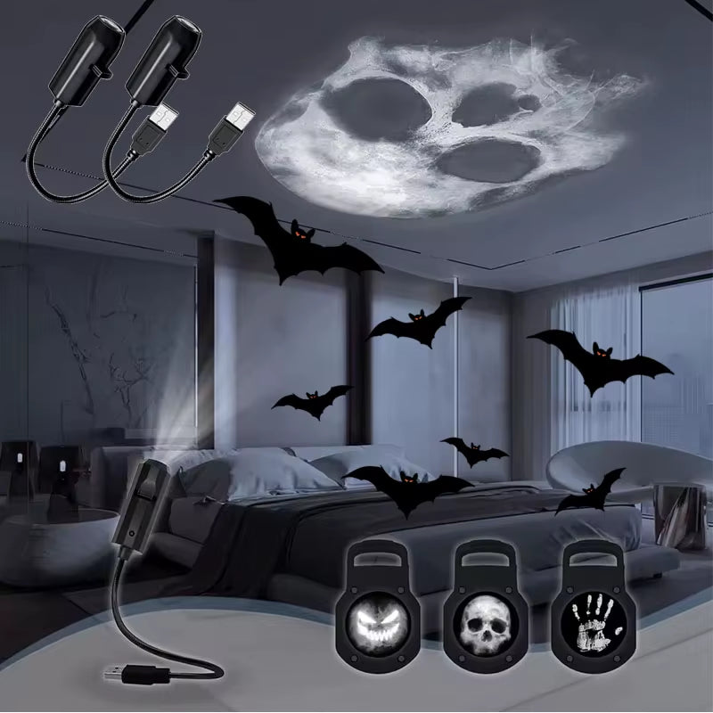 USB Projector Light Halloween Moon Lamp Christmas Holiday Night Light Rotatable Scenes Projector for Wall Ceiling Decor Lighting