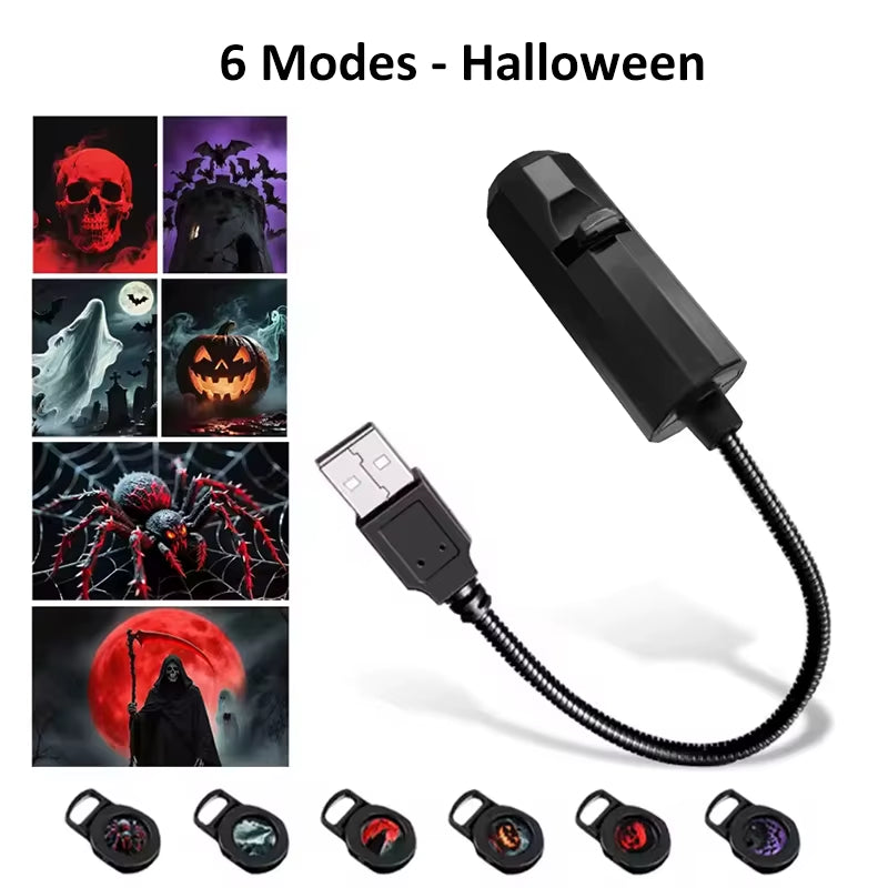 USB Projector Light Halloween Moon Lamp Christmas Holiday Night Light Rotatable Scenes Projector for Wall Ceiling Decor Lighting