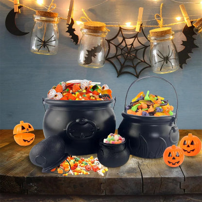 Spooky Black Cauldron Candy Bucket - Perfect for Halloween Trick or Treating & Party Decor!