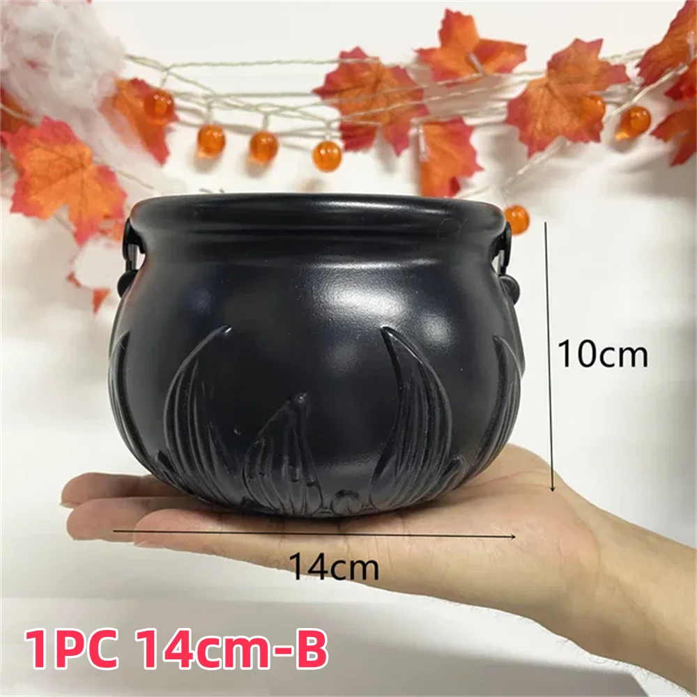 Spooky Black Cauldron Candy Bucket - Perfect for Halloween Trick or Treating & Party Decor!
