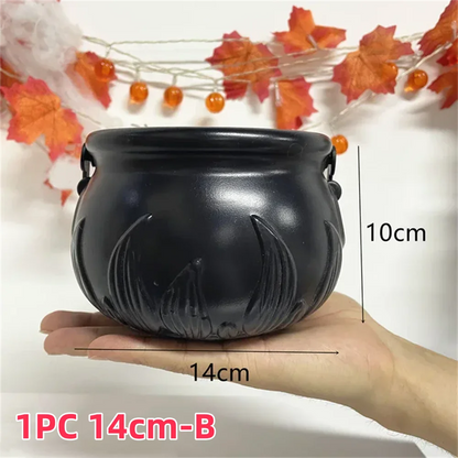 Spooky Black Cauldron Candy Bucket - Perfect for Halloween Trick or Treating & Party Decor!