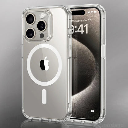 Luxury Magnetic Wireless Charge for Magsafe Case for Iphone 16 15 14 13 12 11 Pro XR XS Max 7 8 plus Back Cover Transparent Case