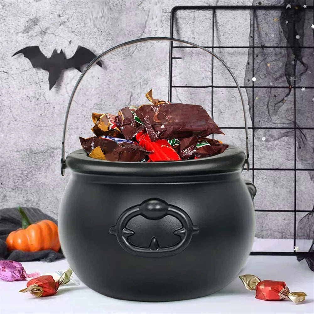 Spooky Black Cauldron Candy Bucket - Perfect for Halloween Trick or Treating & Party Decor!