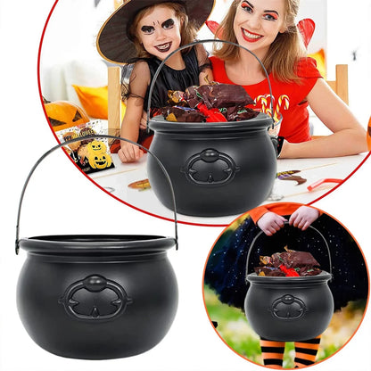Spooky Black Cauldron Candy Bucket - Perfect for Halloween Trick or Treating & Party Decor!