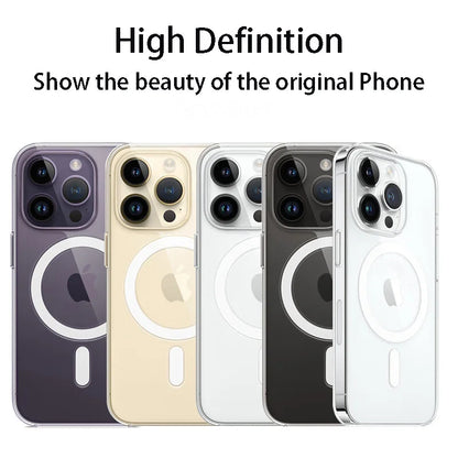 Luxury Magnetic Wireless Charge for Magsafe Case for Iphone 16 15 14 13 12 11 Pro XR XS Max 7 8 plus Back Cover Transparent Case