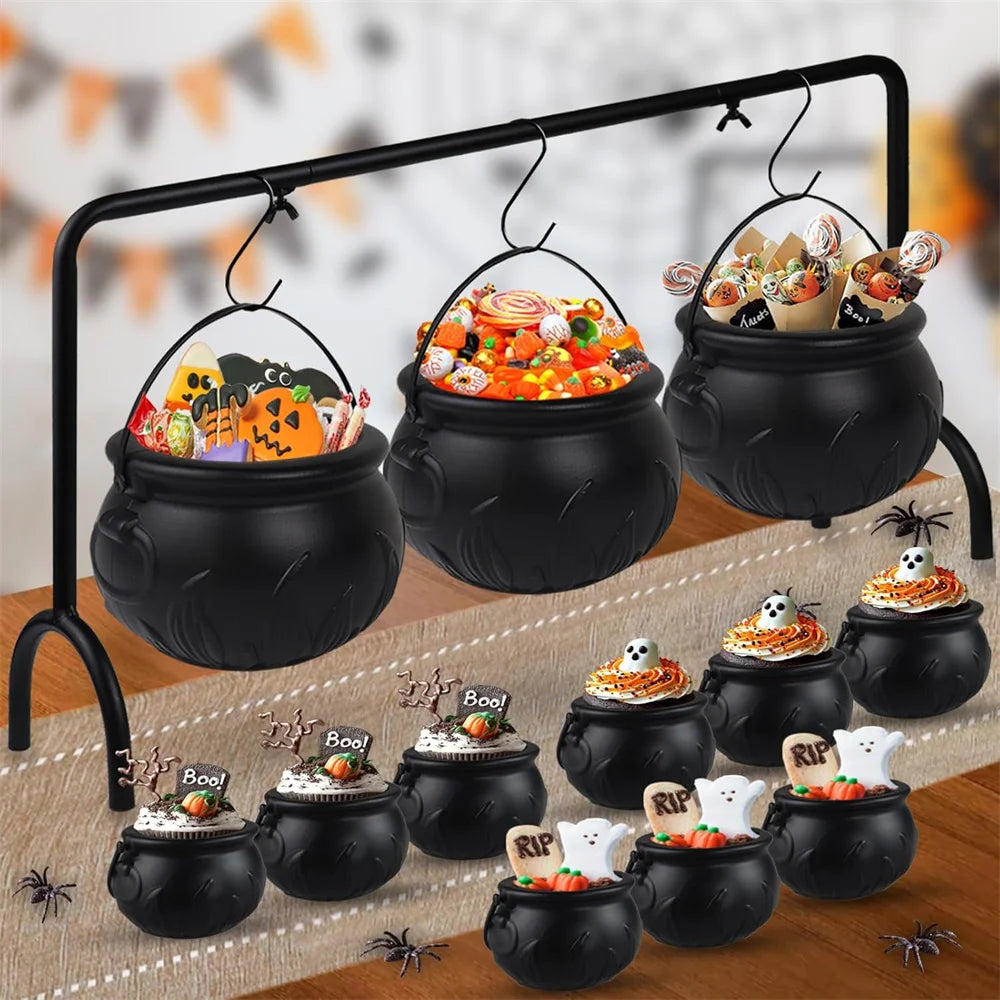 Spooky Black Cauldron Candy Bucket - Perfect for Halloween Trick or Treating & Party Decor!