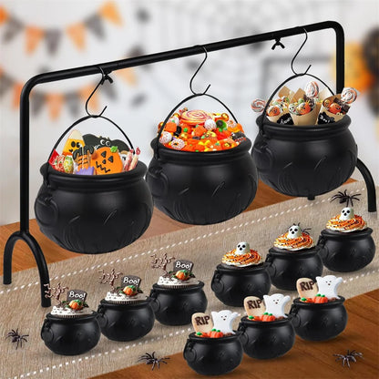 Spooky Black Cauldron Candy Bucket - Perfect for Halloween Trick or Treating & Party Decor!