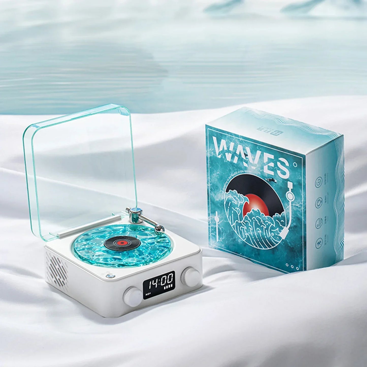 Retro Waves Bluetooth Vinyl Player with RGB Light - Sleep Aid Turntable Speaker with White Noise