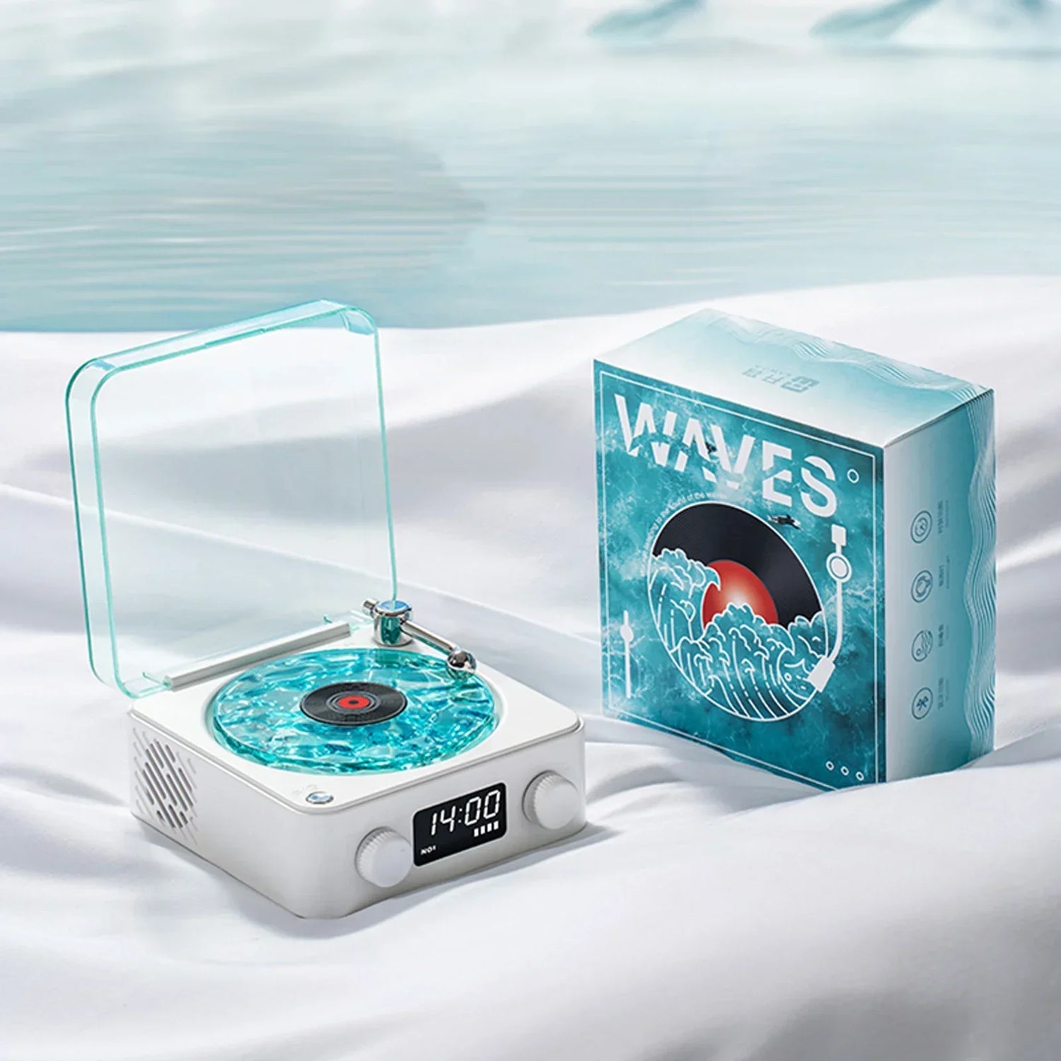 Retro Waves Bluetooth Vinyl Player with RGB Light - Sleep Aid Turntable Speaker with White Noise