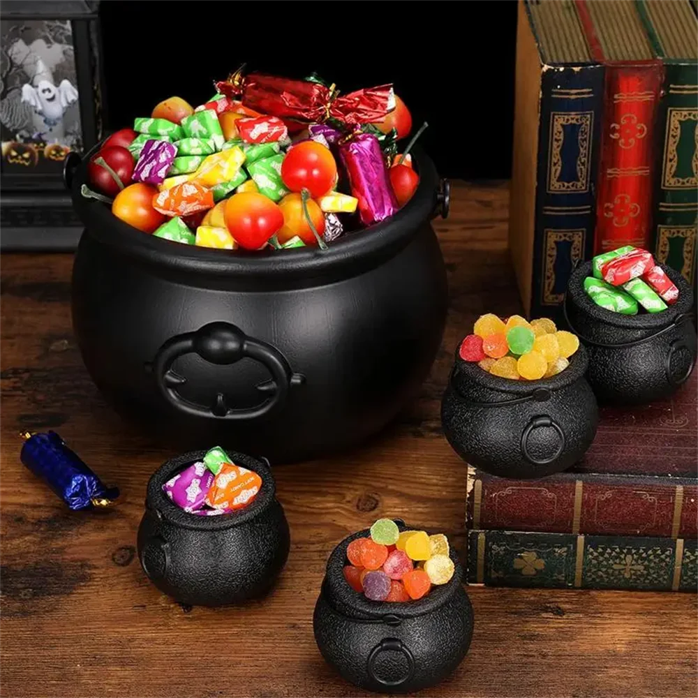Spooky Black Cauldron Candy Bucket - Perfect for Halloween Trick or Treating & Party Decor!