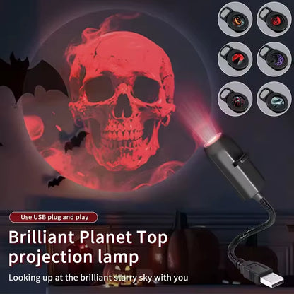 USB Projector Light Halloween Moon Lamp Christmas Holiday Night Light Rotatable Scenes Projector for Wall Ceiling Decor Lighting
